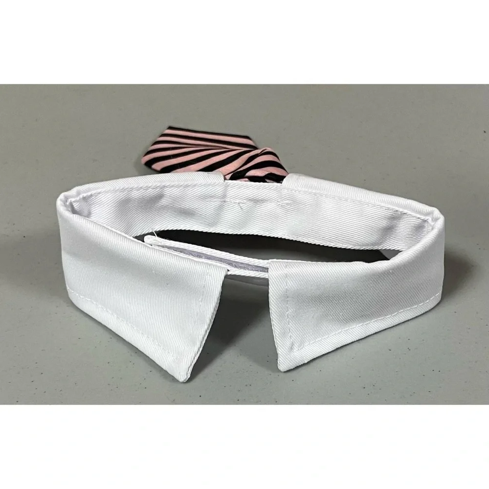 White Collar Striped Tie Cat Dog Pet Necklace Collar Costume Fashion Accessory 🎀